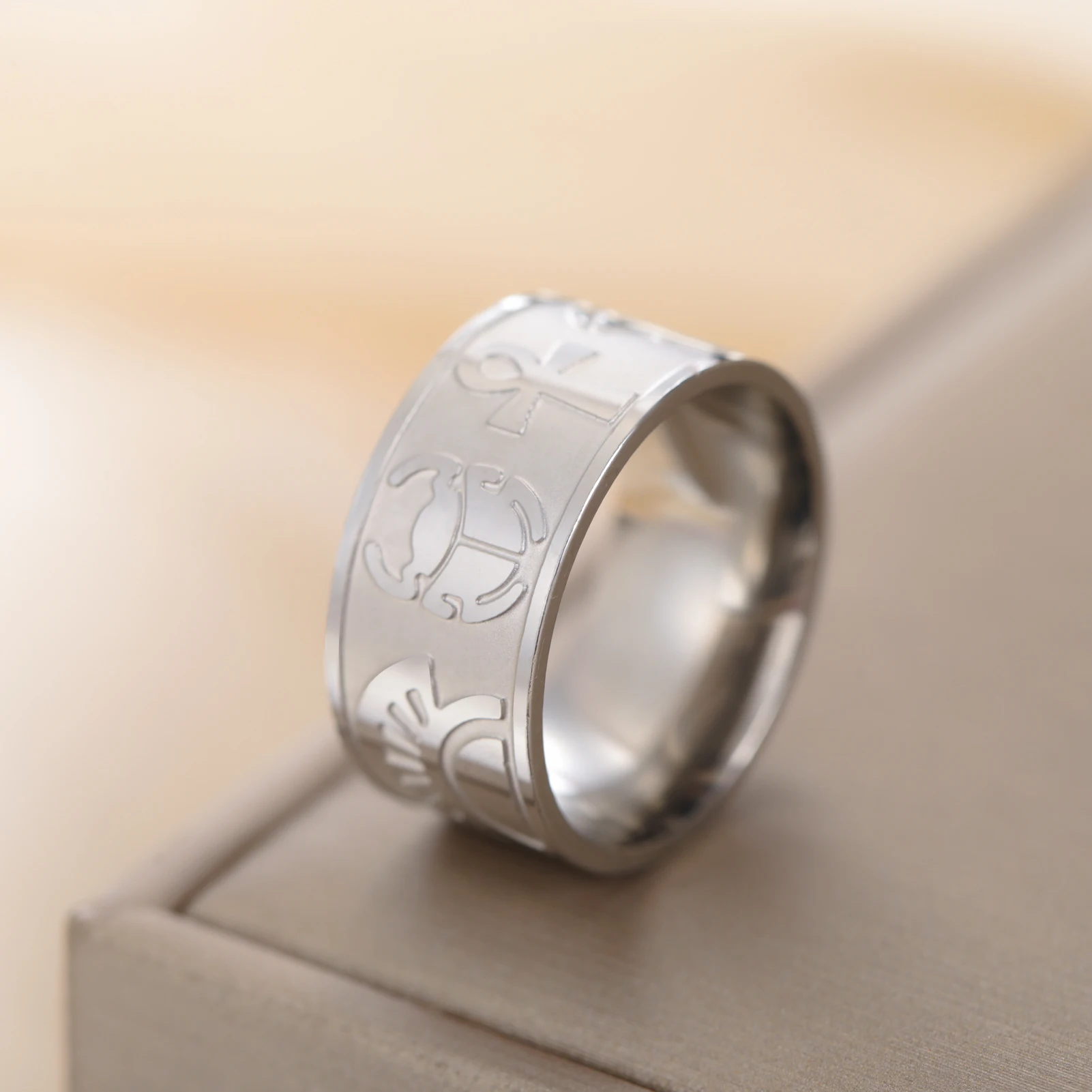 Kkjoy Ring mit Ankh-Motiv aus dem alten Ägypten, Edelstahl, Auge des Horus, Trendschmuck, Lebensschutz, Retro-Totem, für Männer und Frauen, Paare, exklusiv – Detail 4