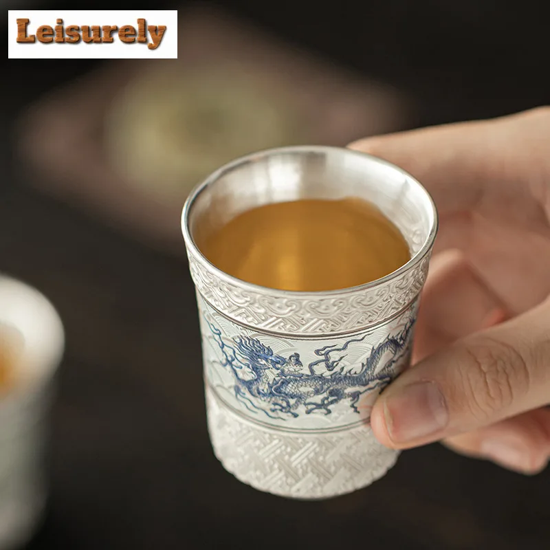 Gilt Silver Flying Dragon Teacup Japanese Tea Bowl Single Cups Tea-tasting Personal Cup Chazhan Master Cups Chinese Tea Set Gift