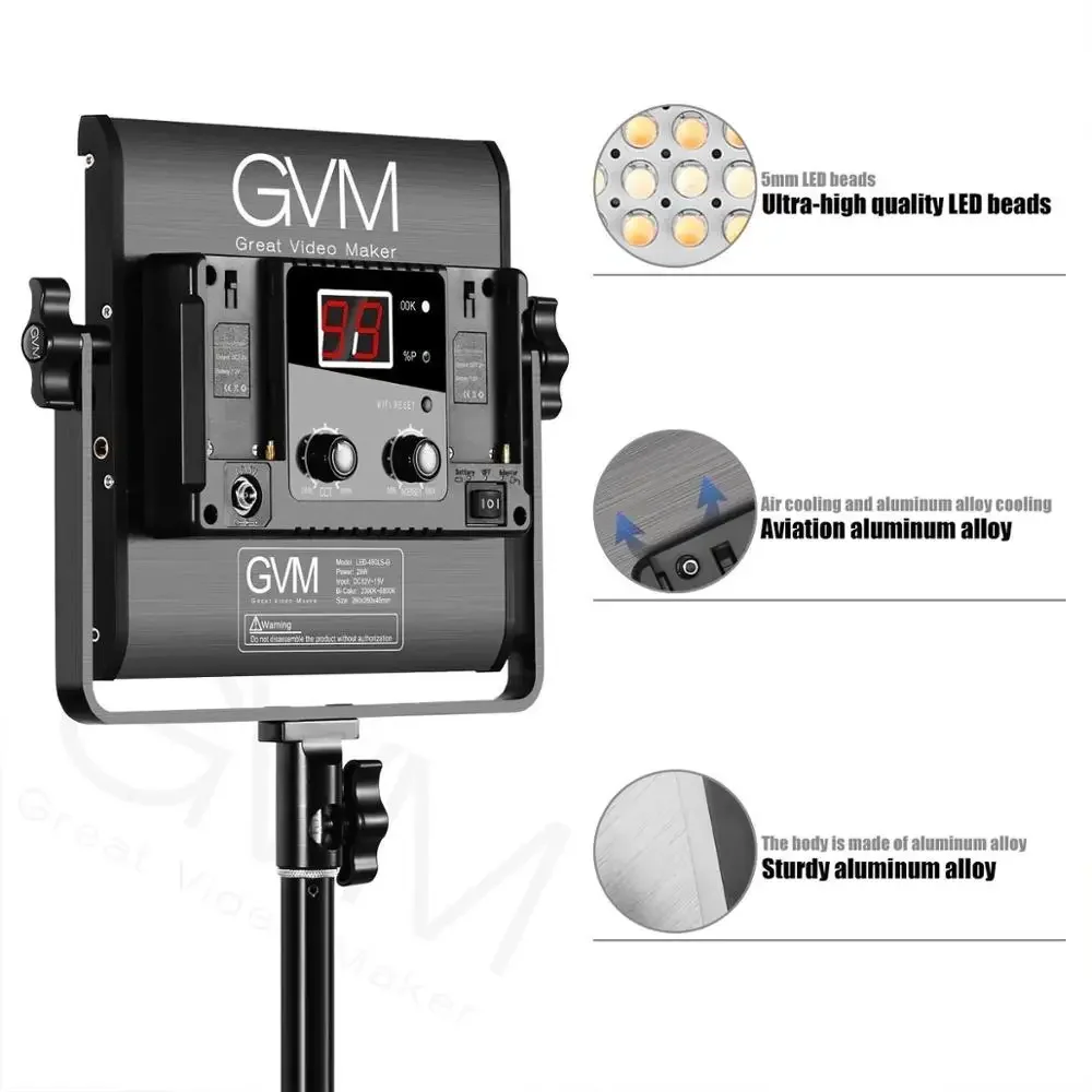 GVM 480LS LED Video Lighting Kits With APP Control Bi-Color 2300K~6800K  With Digital Display Brightness For Video Photography AliExpress