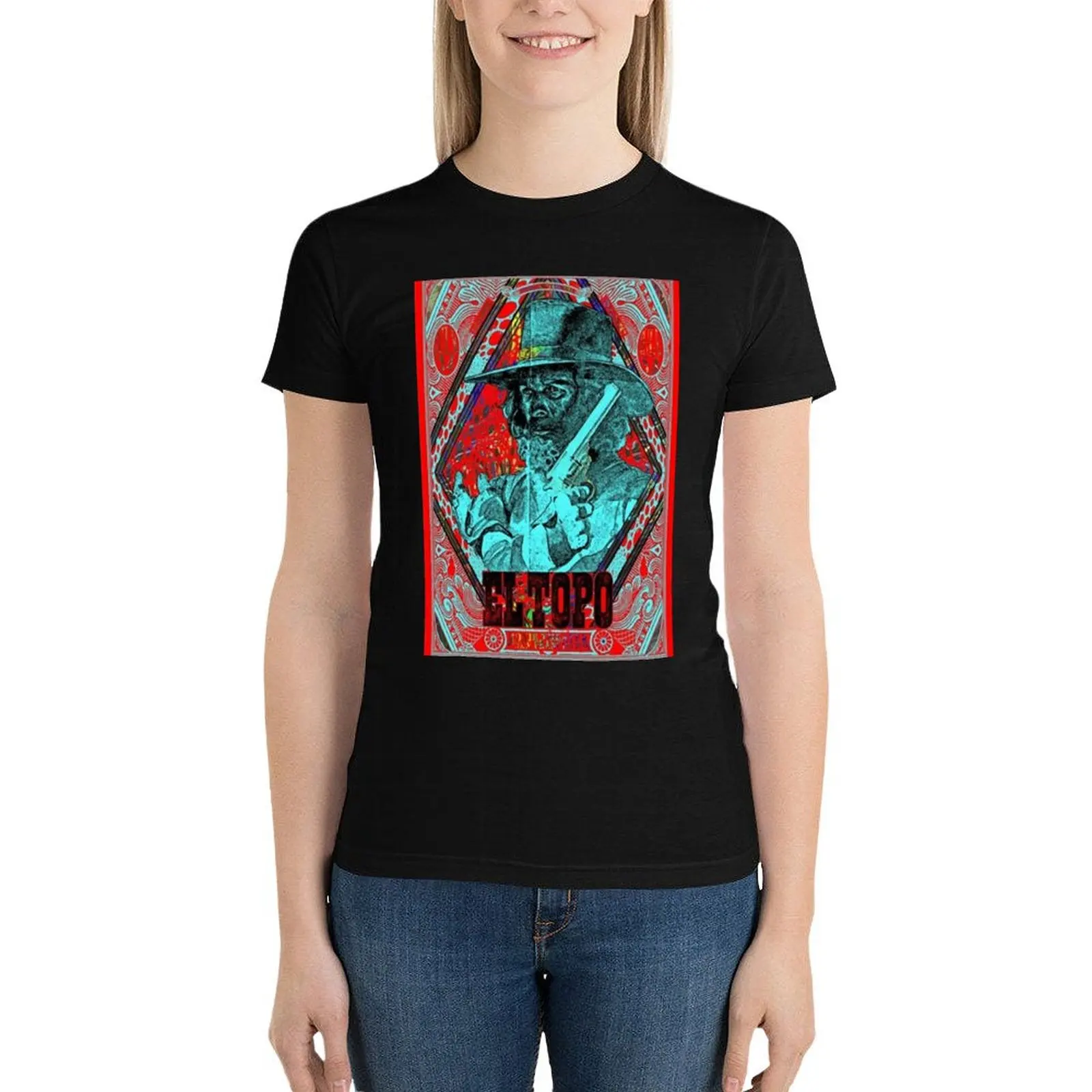 

El Topo Poster Art T-Shirt lady clothes tops vintage clothes Short sleeve tee Woman T-shirts