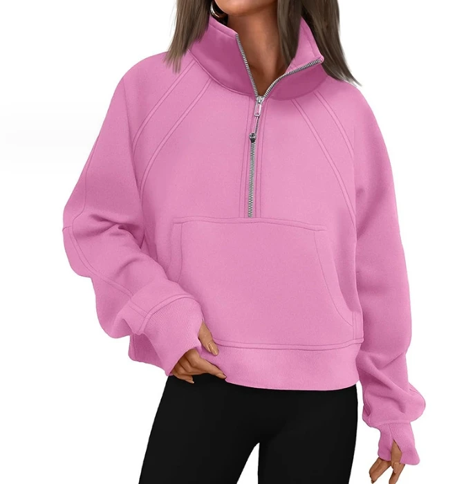 Y2K Women's Sweater 2023 Autumn and Winter New Fashion Casual Warm Solid Zip Pocket Design Loose Long Sleeve Pullover Sweater