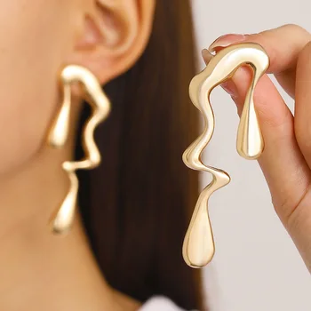 Fashion Liquid Irregular Earrings For Women Metal Earing Jewelry 2025 Trending Sweet Cool Water Drop Gold Color Earrings Brincos