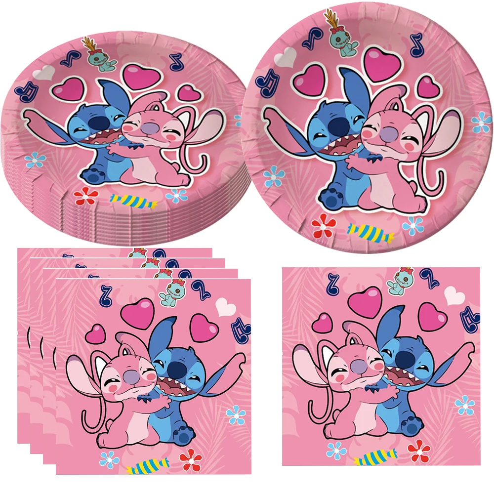 Pink Lilo and Stitch Birthday Party Supplies Angel Stitch Cup Plate Napkin Baby Shower Decorations For Girls 3D Balloon Backdrop
