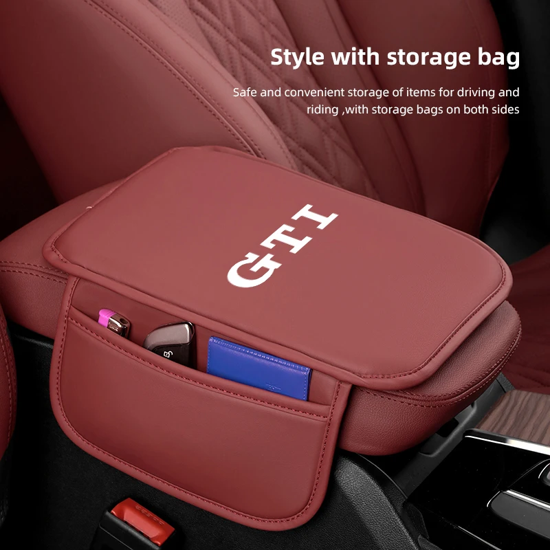 Car Leather Armrest box heighten protective pad Memory Foam Arm Rest Cushion For For Volkswagen GTI T-ROC GTD Atlas Golf Polo CC