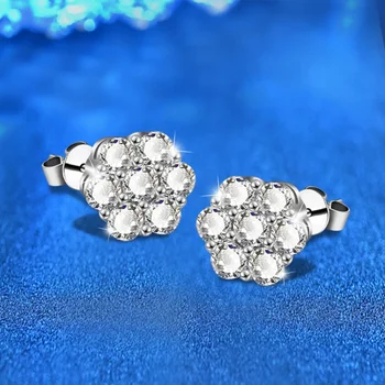 100% 925 Sterling Silver Moissanite Stud Earrings 7 Stones Flower Women Earring for Party Engagement Fine Jewelry D Color Gift