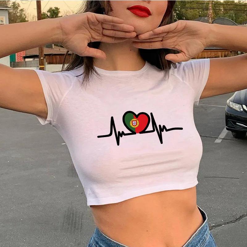 Sfc7e7fb9fe414db9b190fa9bf972b0a5B Camiseta Feminina Portugal Y2K — Estilo Coreia, Top Crop Branco