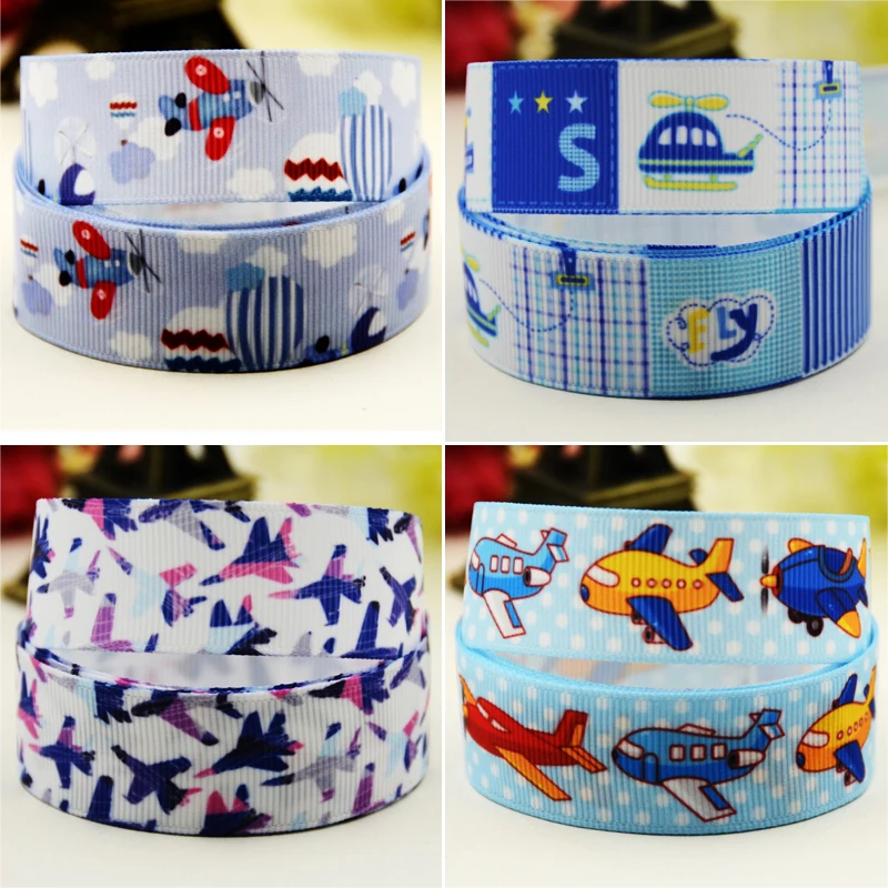 

22mm 25mm 38mm 75mm Plane Cartoon printed Grosgrain Ribbon party decoration 50 Yards satin ribbons
