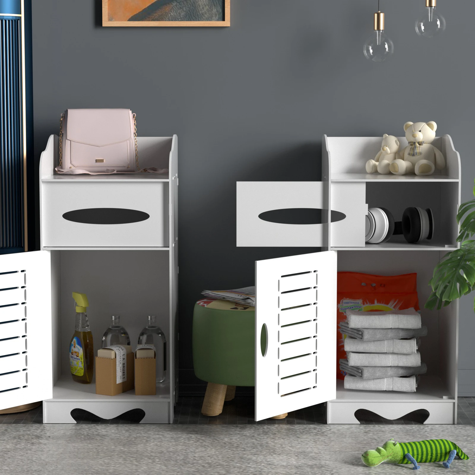 2-Tier PVC Bathroom Cabinet, Freestanding Waterproof Moisture-Proof Storage Unit for Bathroom & Bedroom, Easy Install