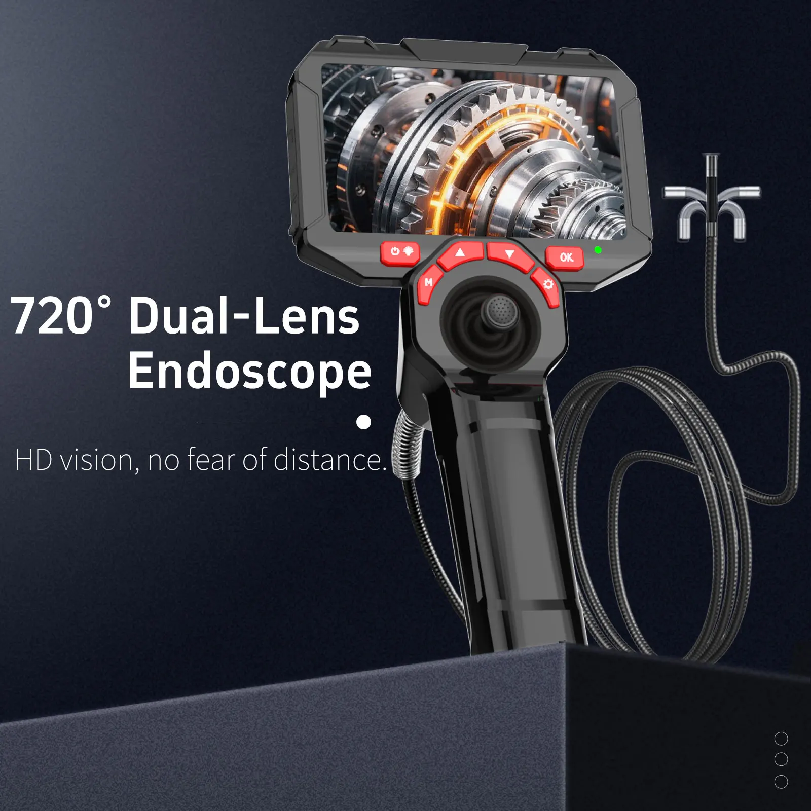 4.5inch Joystick Omnidirectional 360 ° Rotation Industrial Endoscope 3.9mm Lens For Car Air Pipeline 1080P HD Camera 3