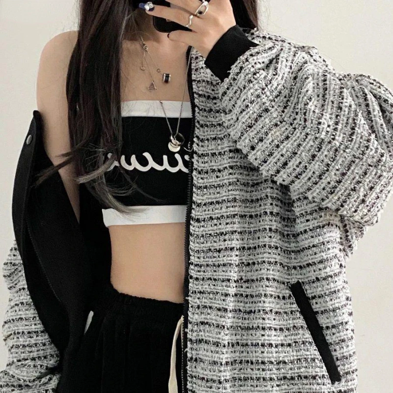 Spring Autumn Long Sleeve Women Jacket Double-sided Wear Baseball Jacket Varsity Jacket Streetwear Casual Korean Fashion Coats