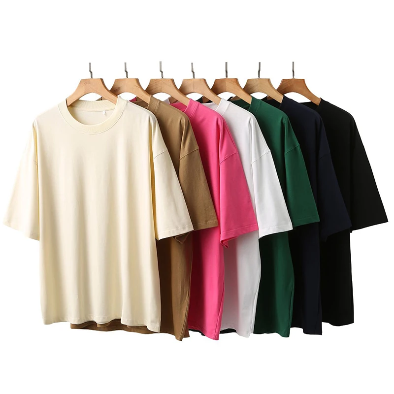 230gsm High Quality Oversized Heavy Tops T-shirt for Men Short Sleeve Tee Cotton Solid Color Trend Leisure Green White Black