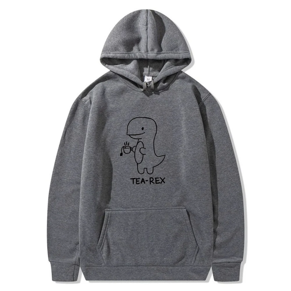 Tea Rex Dinosaur Coffee Print Casual Hoodie for Men - Spring and Autumn Collection