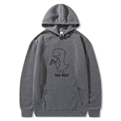 Tea Rex Dinosaur Coffee Print Casual Hoodie for Men - Spring and Autumn Collection (Dark Grey)