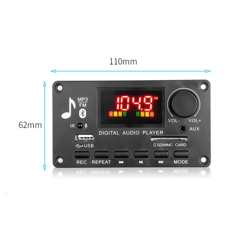탁월한 컬러 스크린 MP3 플레이어 디코더 보드 2X40W 앰프 통화 녹음 BT 차량용 FM 라디오 모듈 TF USB AUX 3.5 WAV 지원