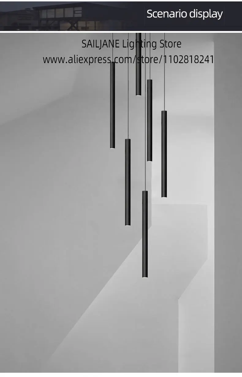 Description Picture 5 of itemSimple LED Chandelier Water Pipe Long Chandelier Living Room Hanging Lamp Long Downlight Compound Villa Staircase Chandelier