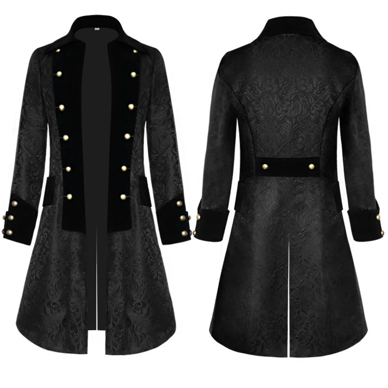 

Middle Ages Prince Cosplay Black Turn Down Collar Steampunk Men Jacket Long Sleeve Gothic Noble Men Texudo Medieval Costume 5XL