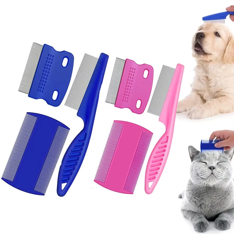 2 Peines Autolimpiables Para Mascotas - Dientes De Acero Inoxidable, Eliminan Pulgas Y Pelo Suelto, Mango Antideslizante