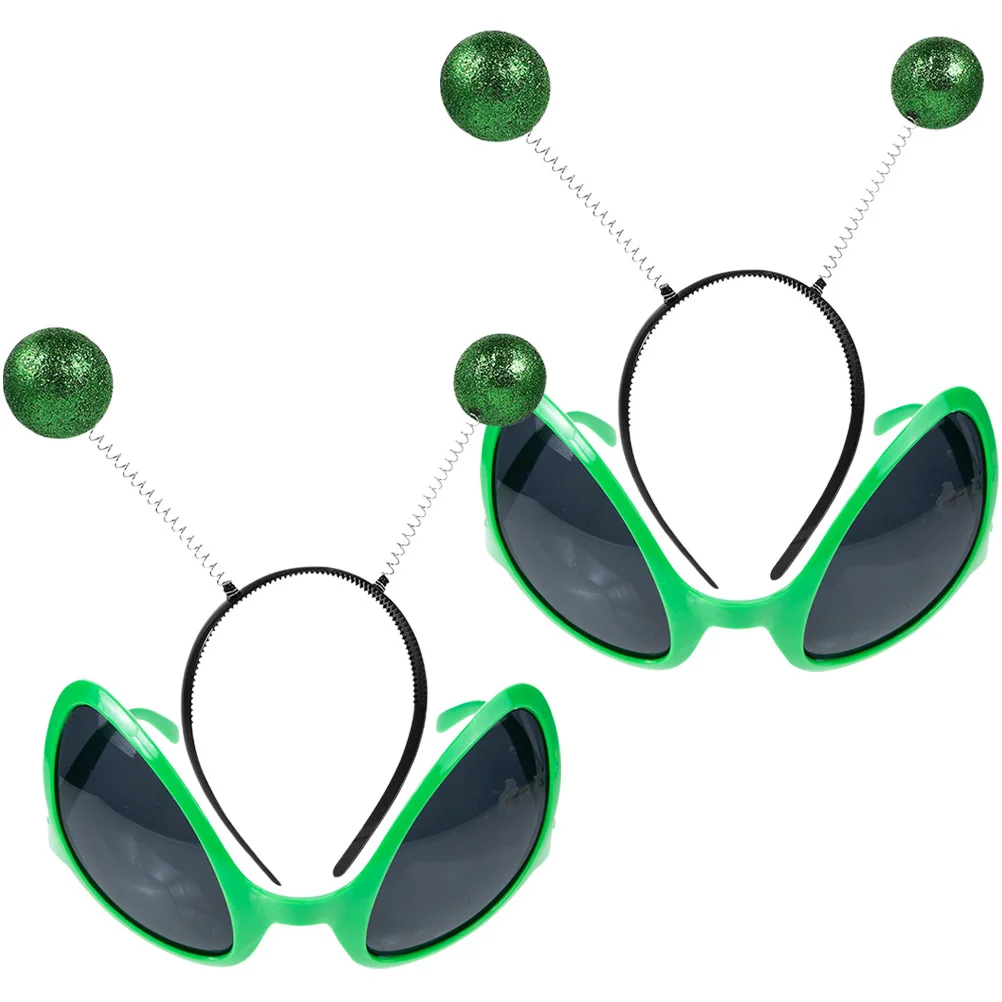2 set Alien Headband Antenna Glasses Costume Accessories Adult Martian Props Eyeglasses Rainbow Lens Sunglasses Party Headwear