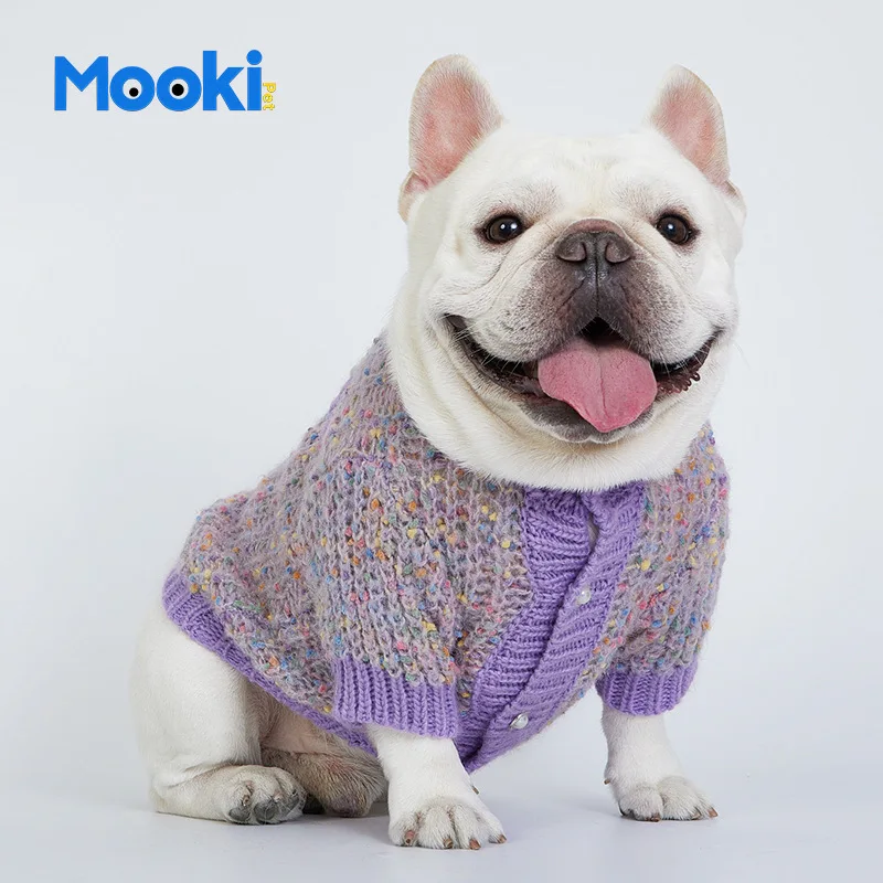 

Fashion Autumn Winter New Dog Clothes Purple Pet Sweater Soft Warm Stretch Designer Puppy Cat Jacket Small Medium-Sized Dog Coat