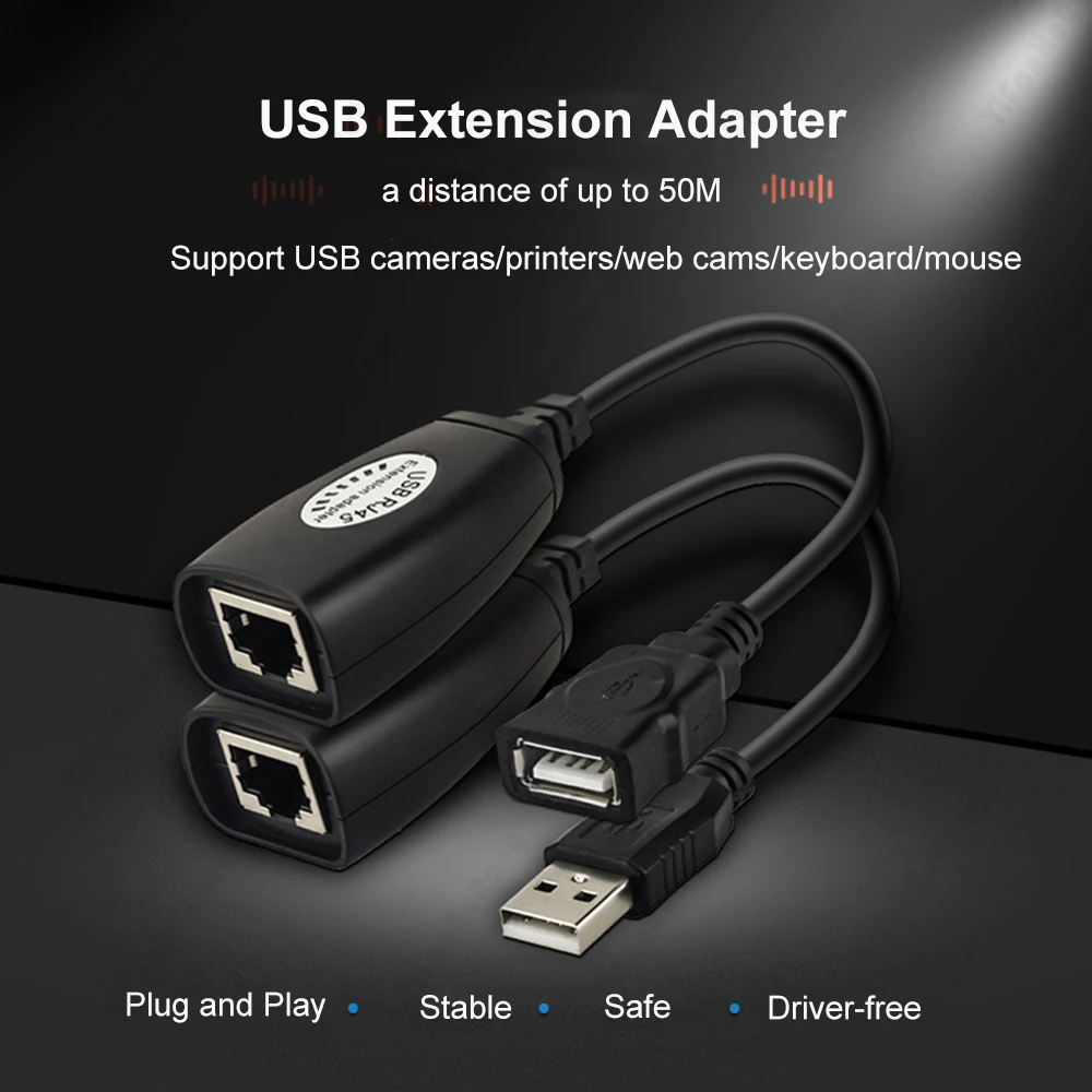 

RJ45 USB 2.0 Extension Adapter RJ45 Lan Network Ethernet Repeater Cable Up To 150ft Using CAT5/CAT5E/6