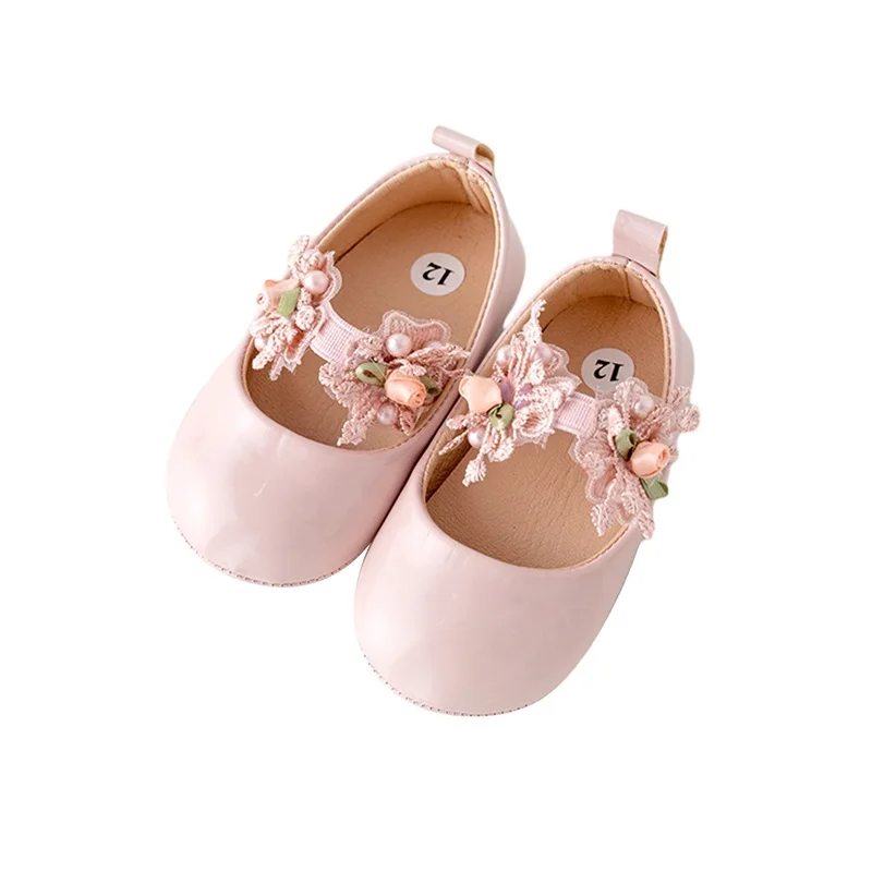 

Туфли Мэри Джейн для маленьких девочек, мягкая подошва, обувь для младенцев, из искусственной кожи, на плоской подошве, с цветами, обувь для первых шагов в детской кроватке