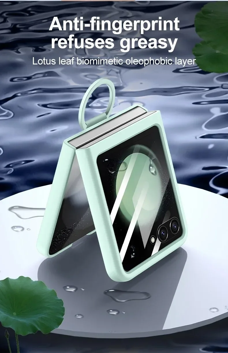 Liquid Silicone Original Ring Holder Case for Samsung Galaxy Zflip 6 Z Flip 5 6 Screen Glass Film 2in1 Shockproof Cover Z Flip 6_voghion.com