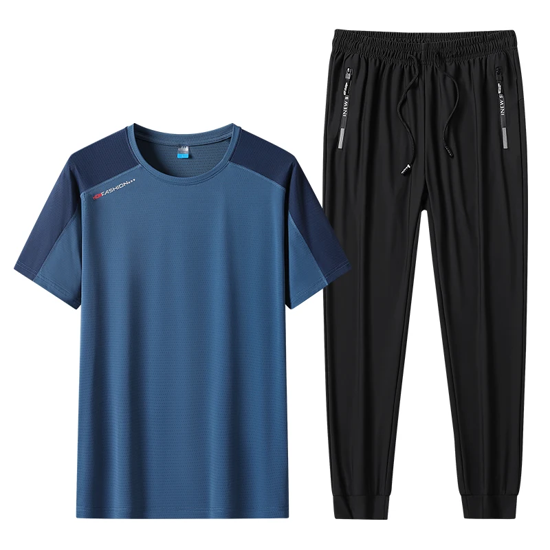 

Лето 2023, мужская спортивная одежда, футболка с коротким рукавом + спортивный костюм, мужская уличная спортивная одежда, мужской костюм из двух предметов, размер 8XL