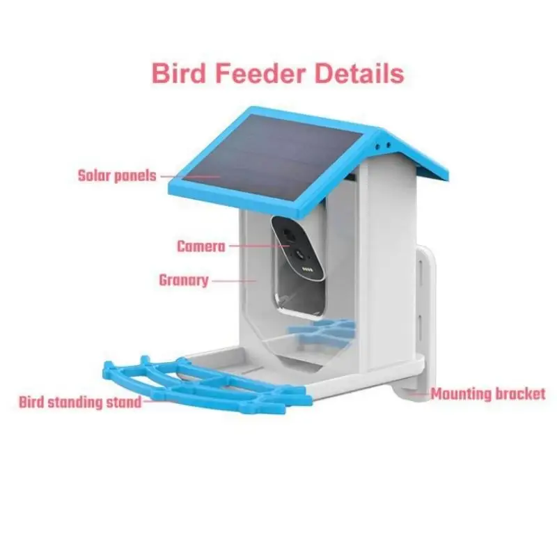 Smart Bird Feeder with Camera 1080P HD Camera Solar Panel Low Power Night Vision IPX6 Waterproof 4G or WIFI Connect