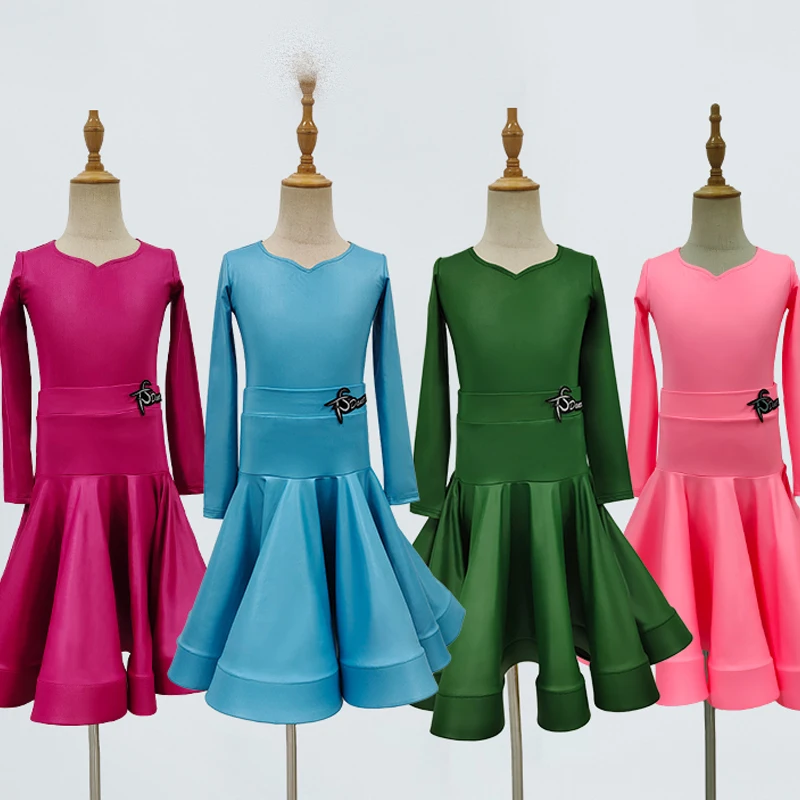 

2023 New Latin Dance Costumes For Girls Long Sleeved Big Swing Skirts Suit Rumba Tango Dress Latin Competition Clothing DN15215