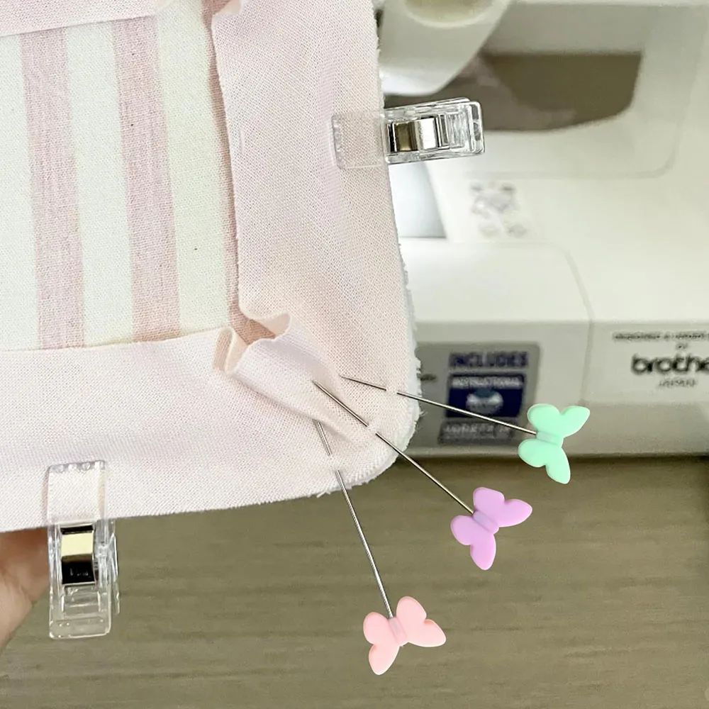 100개/박스 나비 모양 다채로운 직선 핀, 화려한 바느질 패치워크 포지셔닝 바늘 핀, 고정용 바느질 마커 바늘