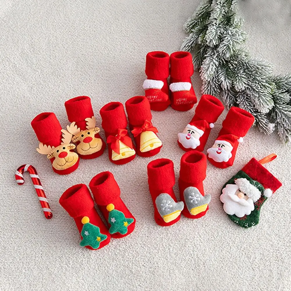 

Cute For Toddler Tree Thicken Santa Claus Bell Gloves Kids Cotton Socks Infant Short Socks Floor Socks Baby Christmas Socks