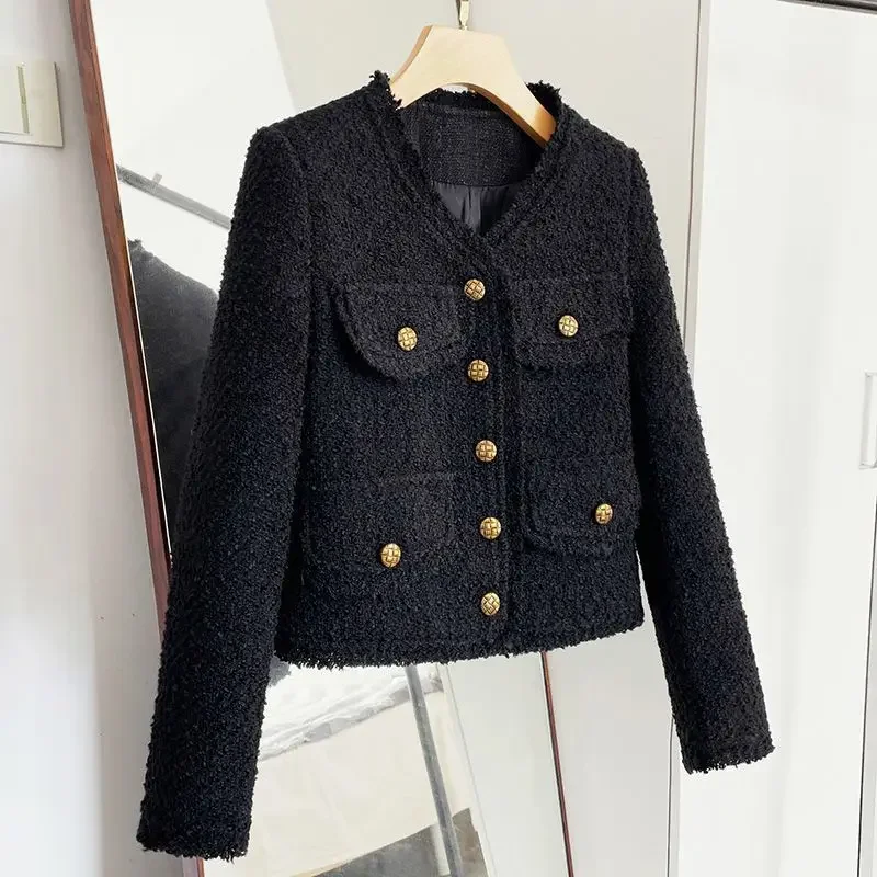 Blacktweed Style Cropped Jacket 2024 New Spring Autumn Thin Elegant Socialite Long Sleeve Topins Thin Regular Crew Neck Jacket 2