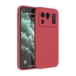 Candy Color Liquid Silicone Luxury Phone Case - Soft Protective Cover with Straight Edge Design for Xiaomi 11 (Wine Red)