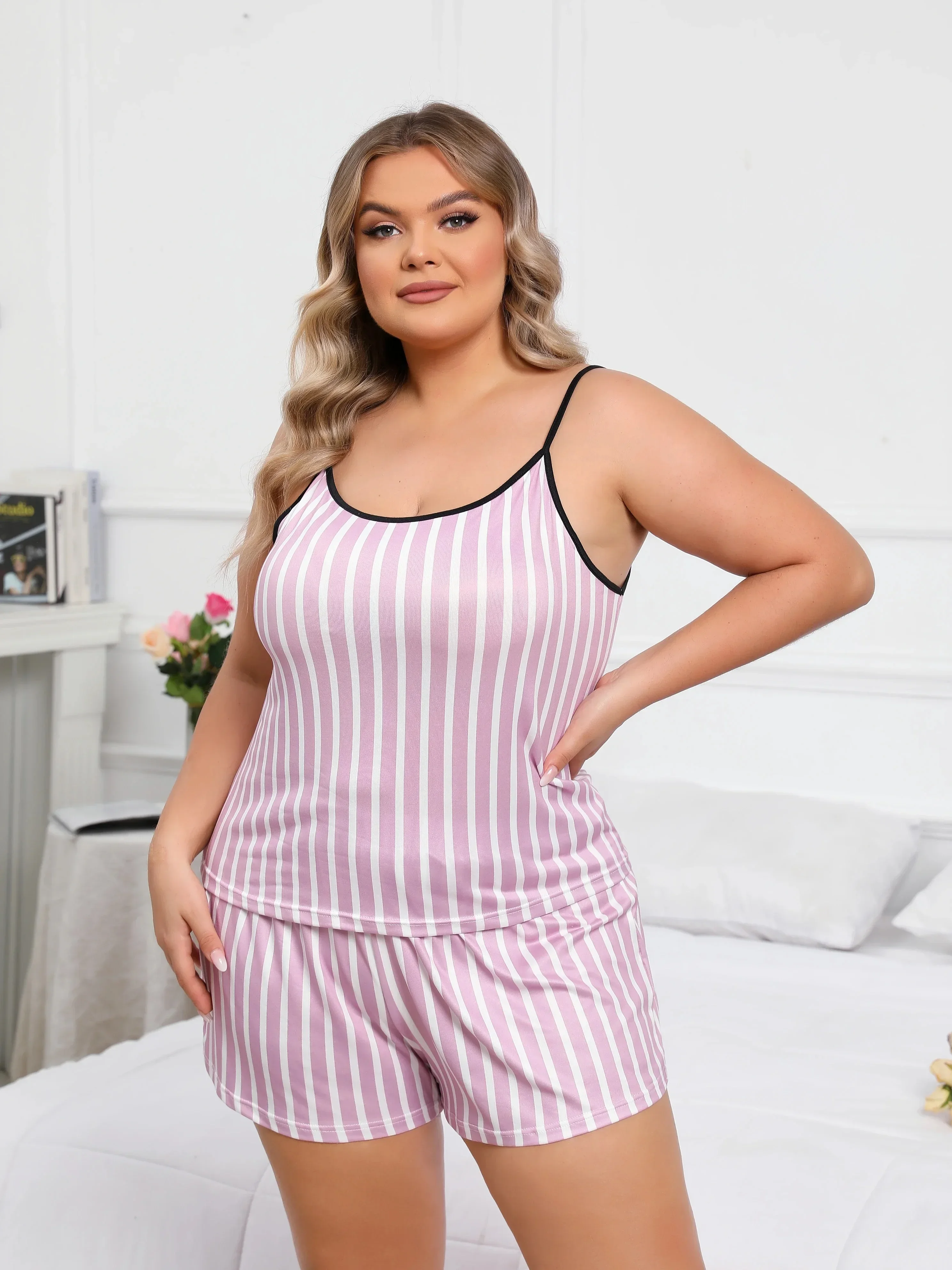 Knitted Mini Camis+Elastic Waist Long Pants 2pc