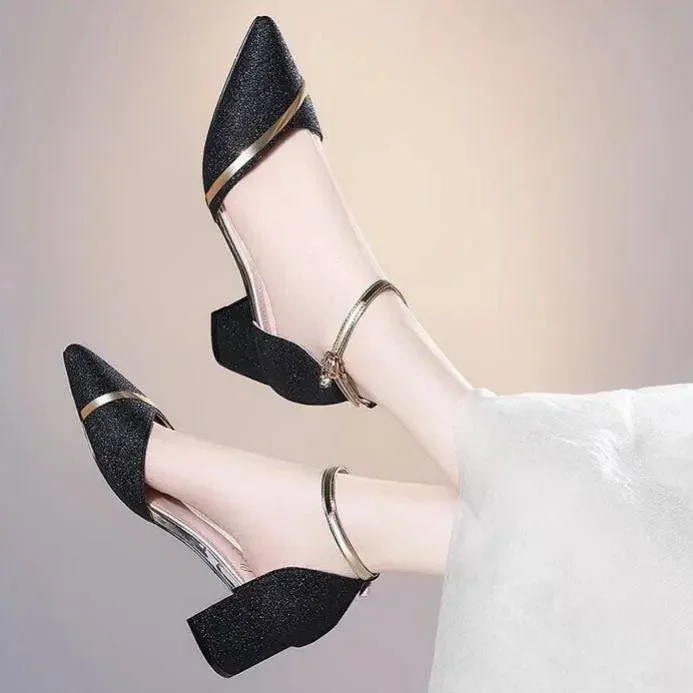 Summer Women's Pointed Head High Heeled Sequin Sandals women slingback sandals women high heels shoes Woman Sexy Shoes Fashion Pearl Decoration Slingback Female Pumps