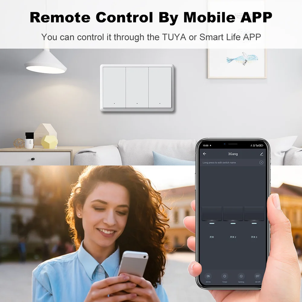 스마트 라이프 Zigbee 전등 스위치 중립선 없음 및 중립선 US 1-4 갱 푸시 버튼 Alexa Google 홈용 물리적 벽 스위치
