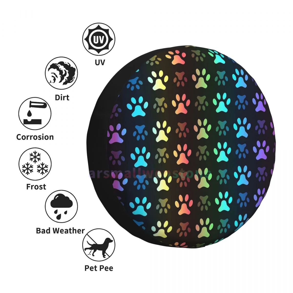 Cartoon Dog Paw Anti-UV Tire Cover for Trailer RV SUV, Waterproof Spare Tire Cover with Anti-Fouling Coating, 14-17 Inch