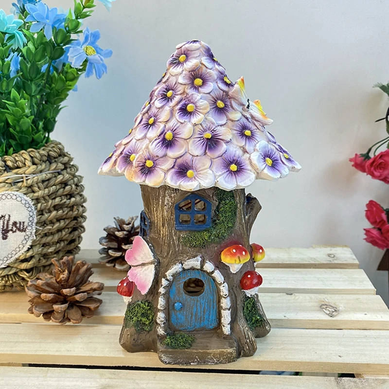 

Craft Miniature House Solar Powered Led Light Garden Resin Mushroom House Outdoor Walkway Cottage Christmas Lamp Decoration