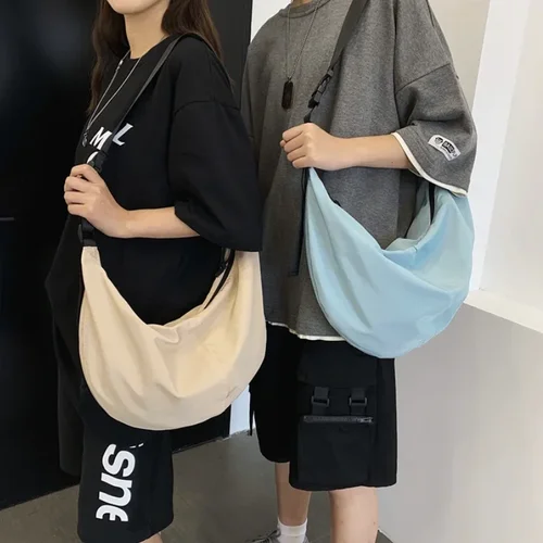 남성용 크로스 바디 백, 단색, 대용량 호보, 남녀공용 하라주쿠 일본 스타일 나일론 방수 여행 어깨 지퍼 지갑 2