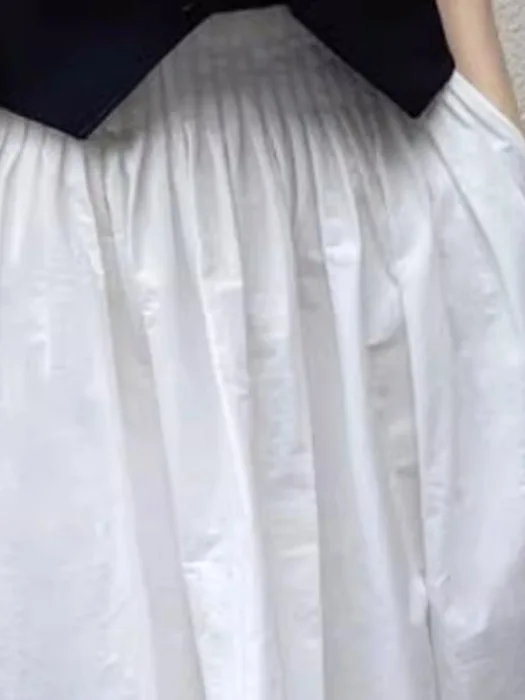 White High Waist A-Line Skirt Women's 2025 New Summer Elastic Waist Loose Slimming Midi Korean Sle f-length Skirt