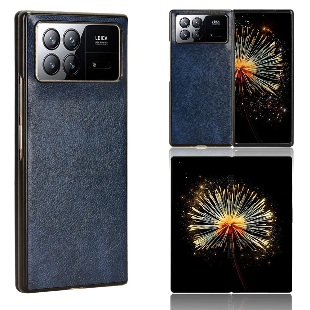 Per Xiaomi Mix Fold 3 Custodia Litchi Pattern Skin Pu Leather Pc Hard Back Cover Protettiva Per Telefono Fundas Coque