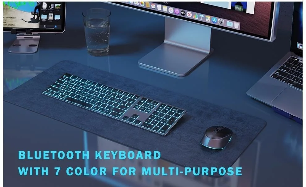 SeenDa Backlit Bluetooth Keyboard for iPad iPhone Full Size Rechargeable Multi-device Sync Wireless Keyboard for IOS Windows mini computer keyboard
