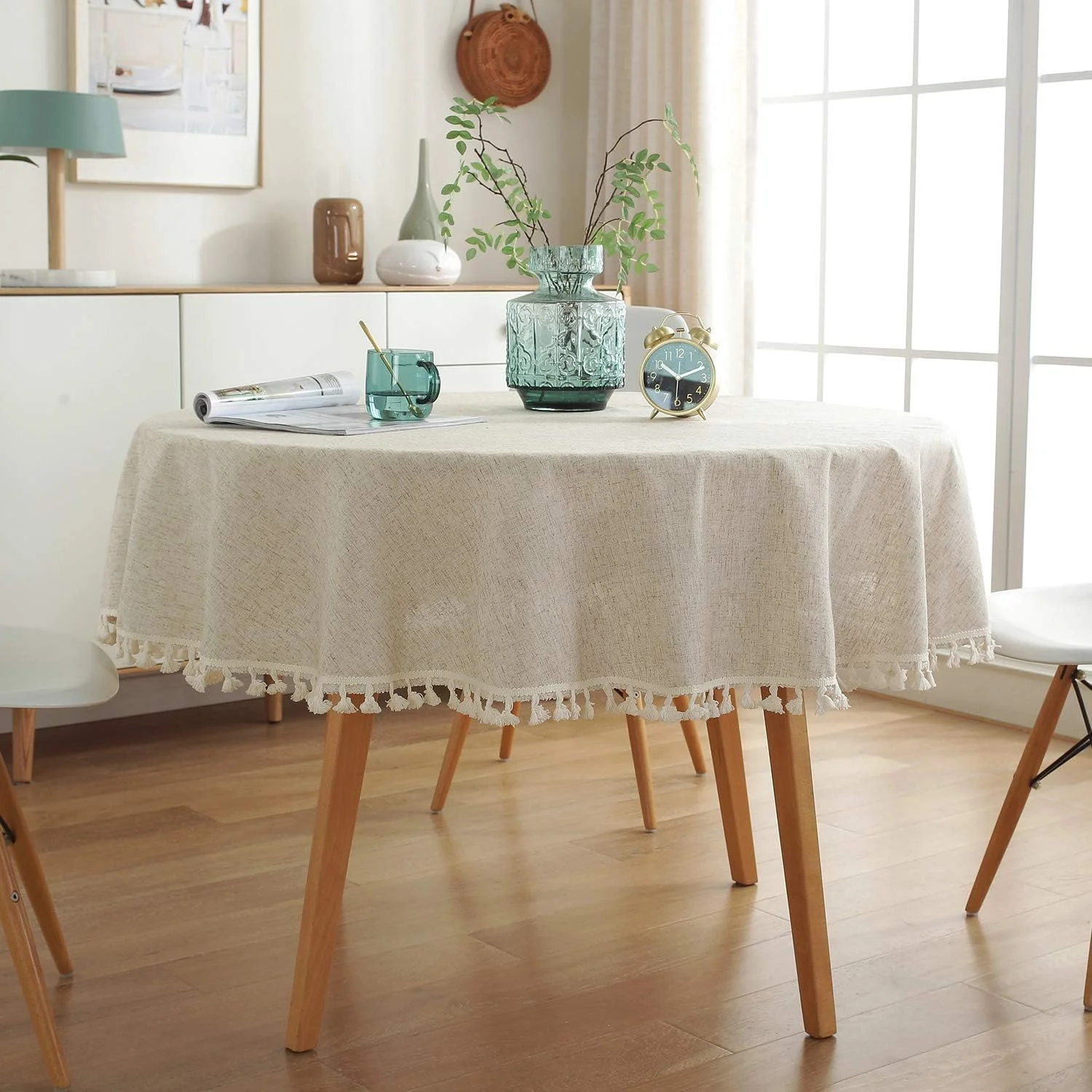 Elegant Cotton Linen Tablecloth with Tassel Edge - Stylish, Dust-Proof, and Shrink-Proof Solid Color Dining Table Cover