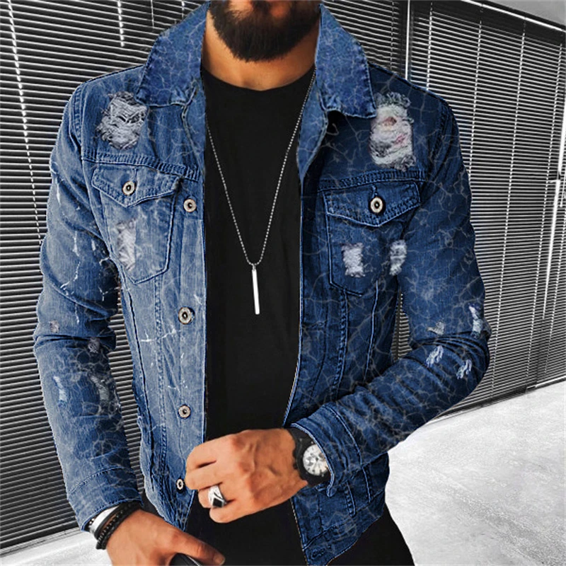 Men's Denim jacket 2022 Autumn Casual Pure Cotton Slim Fit  Stylish Motorcycle Jean Jacket Streetwear Men Coats 3