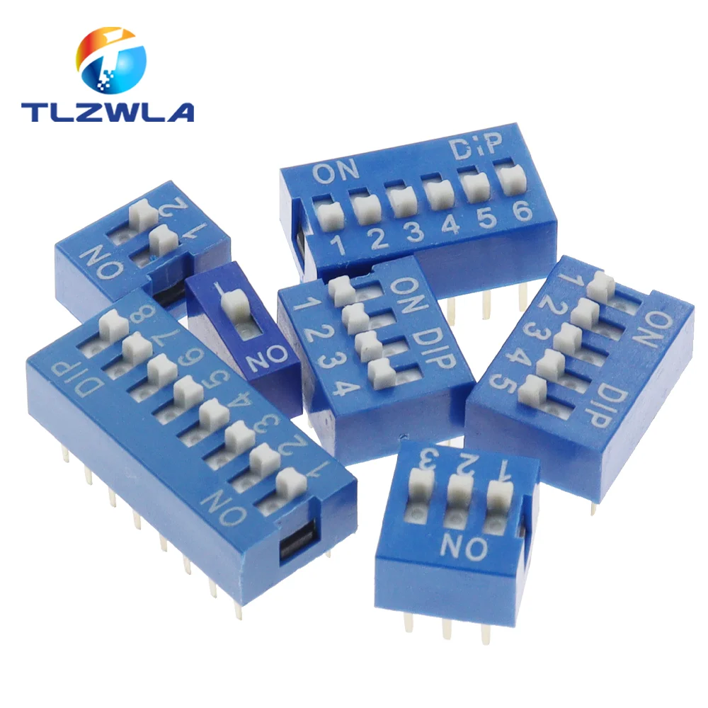 10 piezas de interruptores de palanca rojos y azules con espaciado de 2,54 mm, dial DIP, interruptor de código 1, 2, 3, 4, 5, 6, 7, 8, 9, 10, 12 pines, interruptor rápido