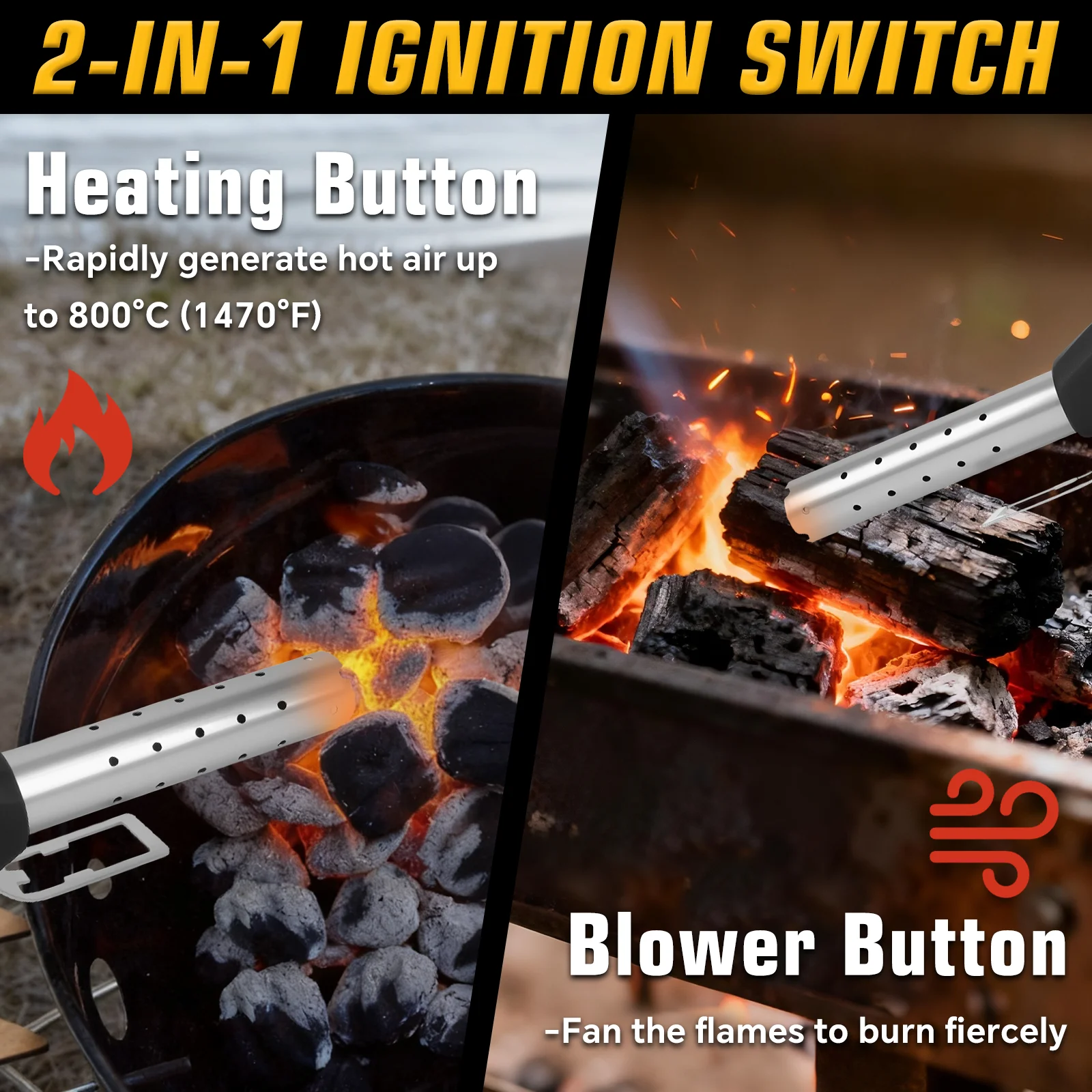 400W Cordless Fire Starter Charcoal Starter BBQ Tool Chemical Free Heated Air wi