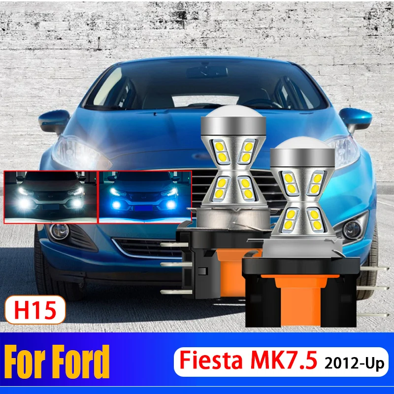 2Pcs Car Front Signal Day Lamp H15 Led Bulb Auto Daytime Running Light Lampadine Drl Canbus Error Free Per Ford Fiesta Mk7.5 2012-Up