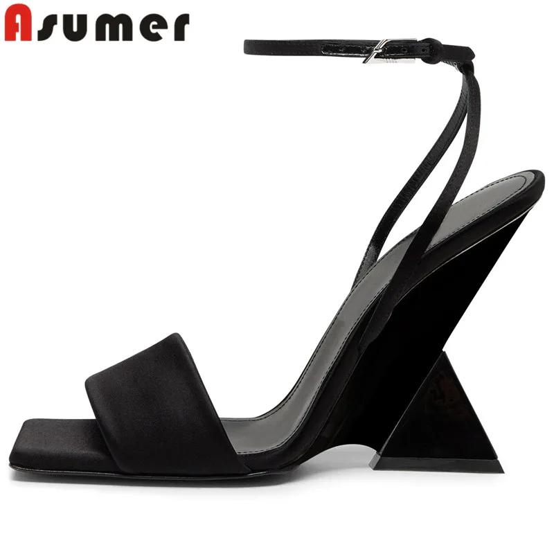 

ASUMER Size 34-40 New Flock Summer Shoes For Women 2023 Fashion Ladies Buckle Party Shoes Strange Style High Heels Sandals