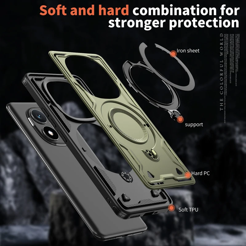 Military Drop-Proof Hard Case with 360° Adjustable Ring Stand