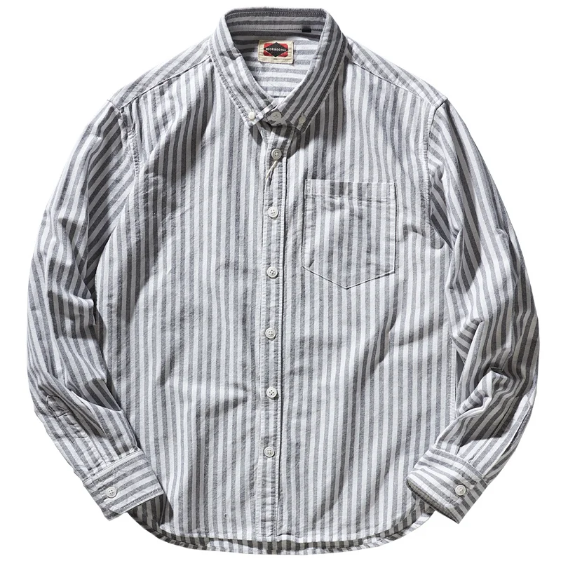 

Men Vintage Long Sleeve Shirt 's Spring and Autumn Student Tide Youth Oxford Textile Casual Overshirt